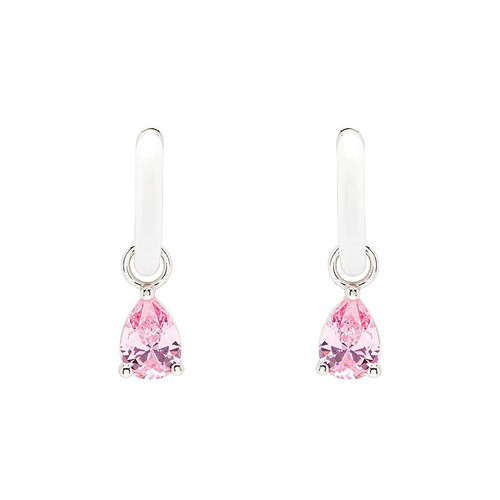 Sterling Silver Pink CZ with White Enamel Drop Earrings