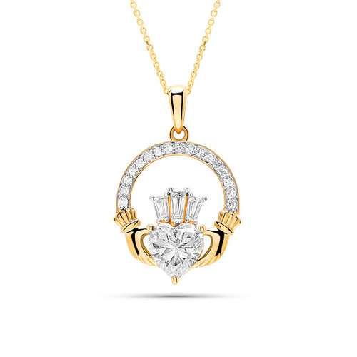 14kt Gold Lab Diamond Claddagh Medium Necklace