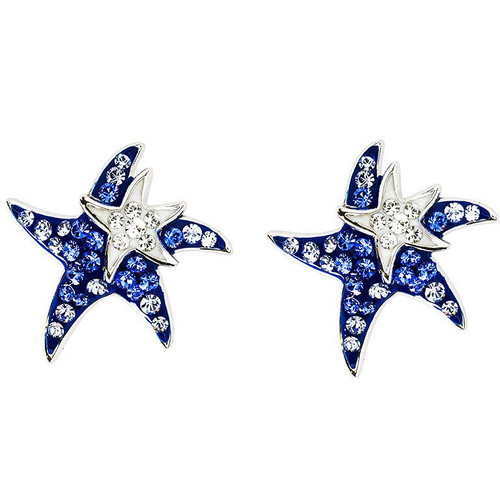 Sterling Silver Starfish Mother Baby Blue Crystal Earrings