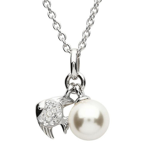 Silver Fish Pearl Pendant Adorned With White Crystal