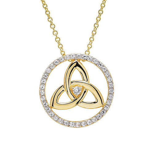 14kt Gold Vermeil Trinity Knot Necklace with White Sapphires