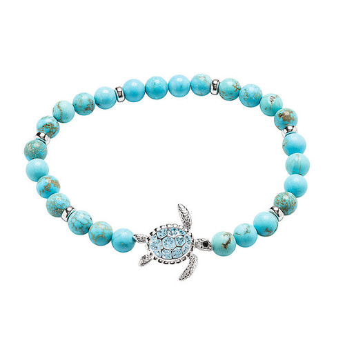 Sterling Silver Turtle Stretch Bracelet with Turquoise Beads