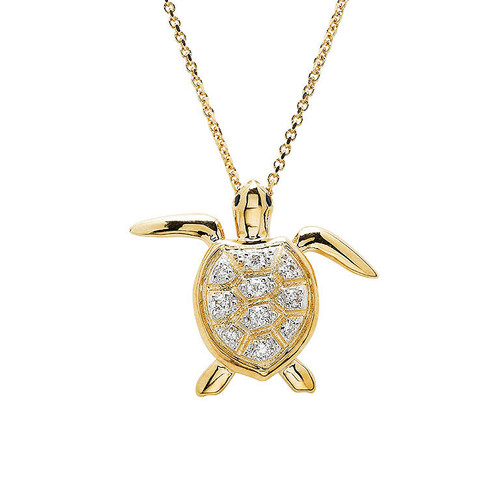 14kt Gold Lab Grown Diamond Turtle Shell Necklace