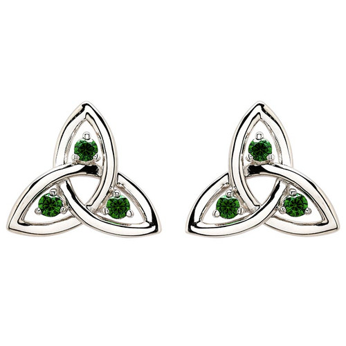 Sterling Silver Green Cubic Zirconia Trinity Knot Stud Earrings