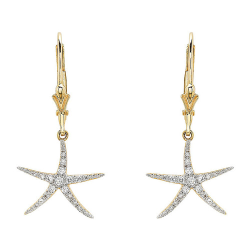 14kt Gold Lab Grown Diamond Starfish Drop Hoop Earrings