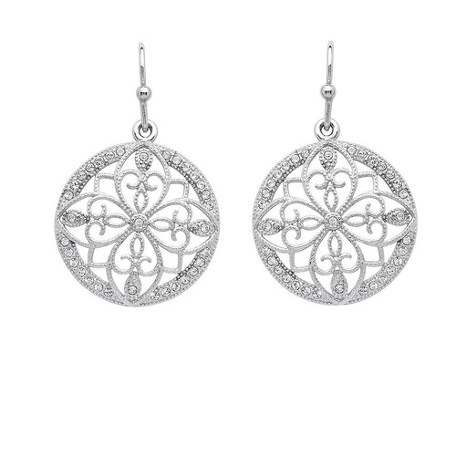Irish Lace Sterling Silver Round Drop Earrings