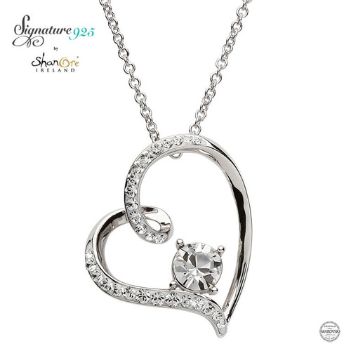Silver Heart Pendant Encrusted With Crystal