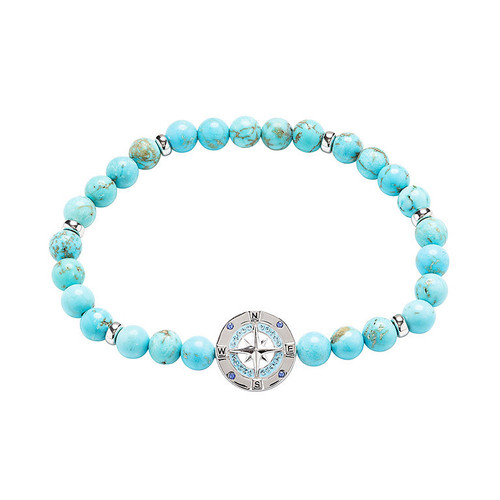Sterling Silver Compass Stretch Bracelet with Turquoise Beads