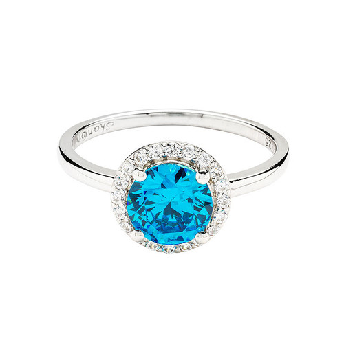 Sterling Silver Aquamarine CZ Halo Ring