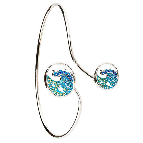 Sterling Silver Crystal Wave By Pass Bangle