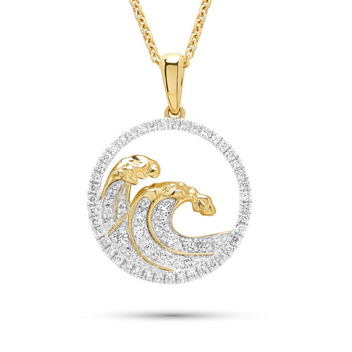14kt Gold Wave Necklace with Lab-Grown Diamonds Frame