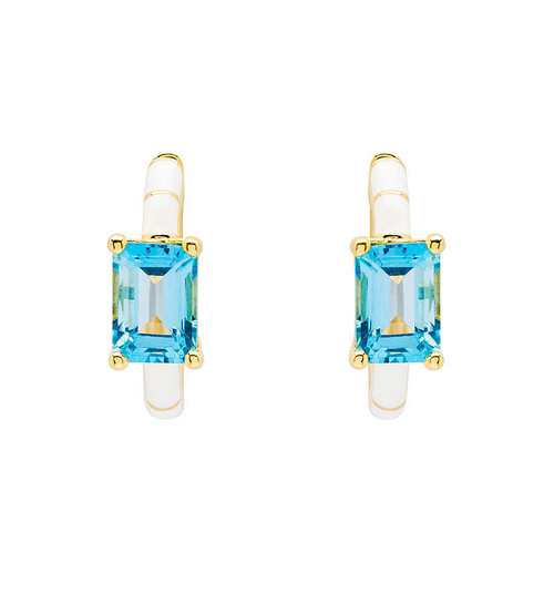 14kt Gold Vermeil Blue Topaz and White Enamel Earrings