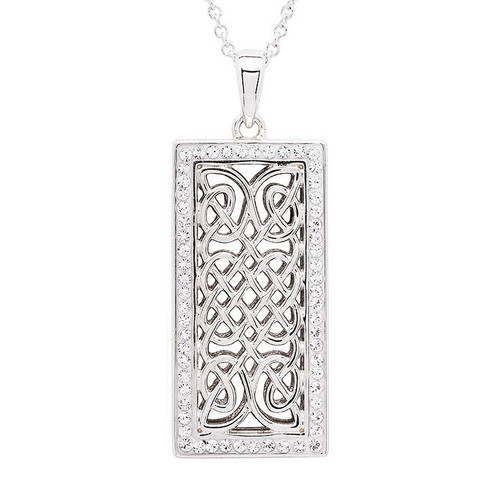 Sterling Silver Celtic Ingot Necklace with White Crystals