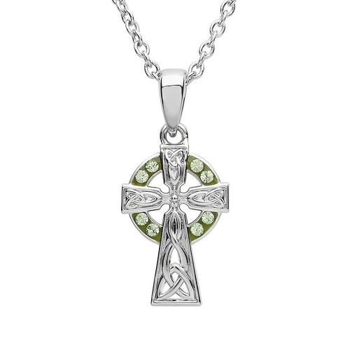 Platinum Plated Peridot Cross Pendant Swarovski