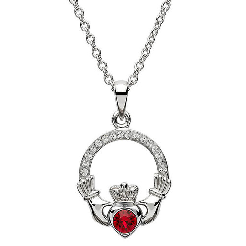 Claddagh Birthstone July Pendant Adorned With Crystal