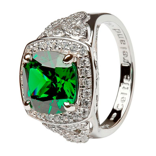 Silver Green Cz Trinity Knot Halo Ring