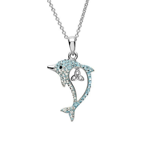 Aqua Trinity Dolphin Necklace with Crystals