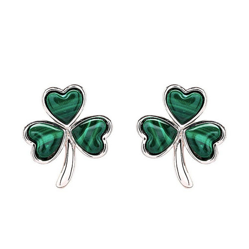 Sterling Silver Malachite Celtic Shamrock Earrings