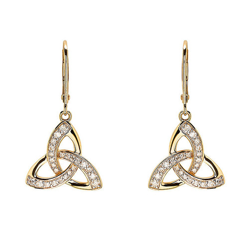 14kt Gold Lab Grown Diamond Celtic Trinity Knot Drop Earrings
