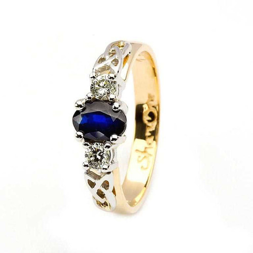 Oval Sapphire and Diamond Celtic Trinity 14K Yellow and White Gold 3 Stone