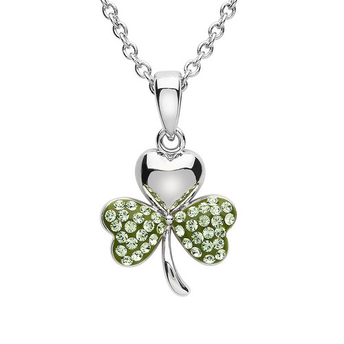 Platinum Plate Peridot Shamrock Pendant Swarovski