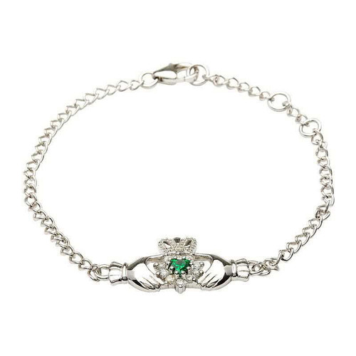 Silver Claddagh stone set bracelet