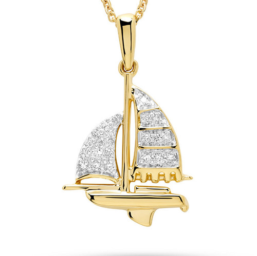 14kt Gold Lab-Grown Diamond Nautical Boat Necklace