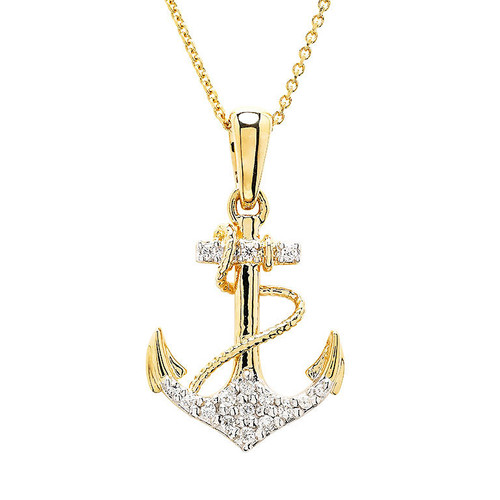 14kt Gold Lab Grown Diamond Anchor Necklace Small