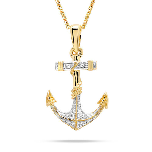 14kt Gold Lab-Grown Diamond Nautical Anchor Necklace
