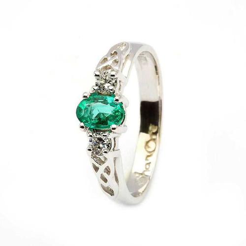 Oval Emerald and Diamond Celtic Trinity 14K White Gold 3 Sto
