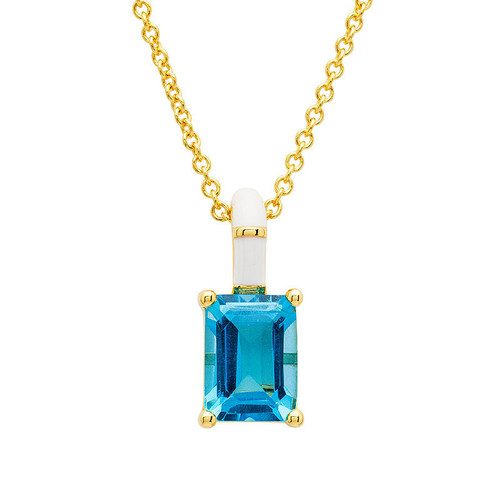 14kt Gold Vermeil Blue Topaz and White Enamel Necklace