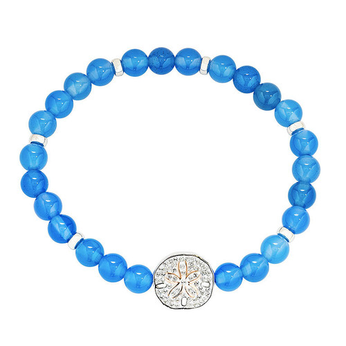 Sterling Silver Blue Agate Sand Dollar Stretchy Bracelet