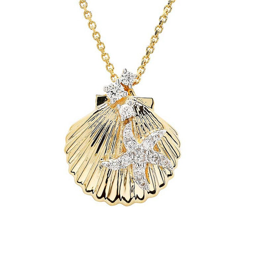14kt Gold Lab Grown Diamond Shell Necklace