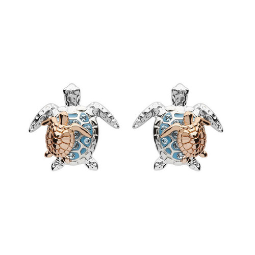 Mother & Baby Turtle Stud Earrings With Crystals