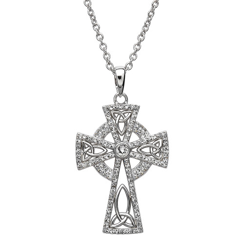 Trinity Knot Sterling Silver Celtic Cross Embellished With Crystals