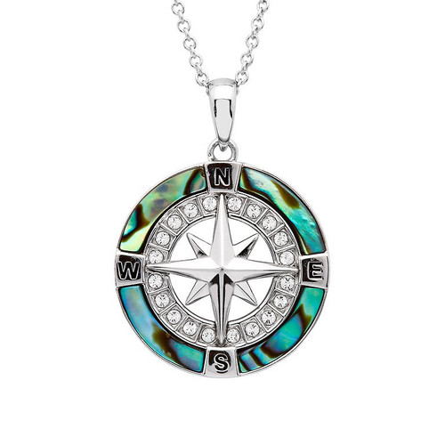 Abalone Compass Necklace with Aqua Crystals