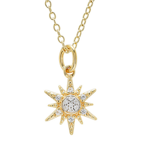 14kt Gold Vermeil white Sapphire Sun Necklace