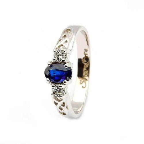 Oval Sapphire and Diamond Celtic Trinity 14K White Gold 3 Stone