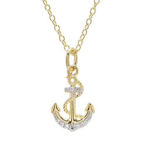 14kt Gold Vermeil white Sapphire anchor Necklace