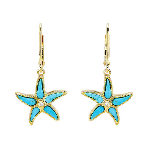 14K Gold Vermeil Starfish Earrings Turquoise and Lab Sapphire