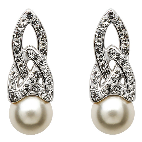 Celtic Pearl Earrings Adorned By Crystals