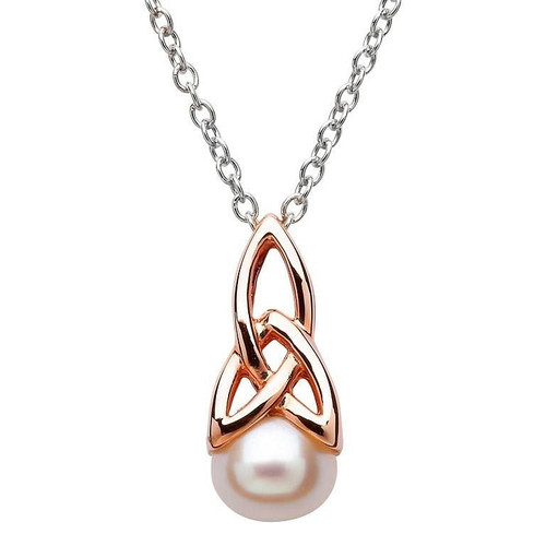 Celtic Silver Pearl Rose Gold Plated Necklace