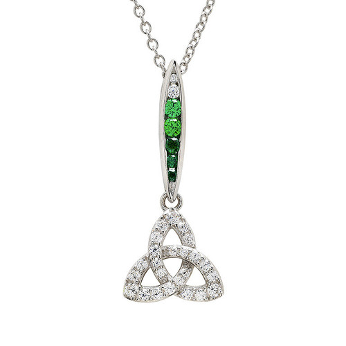 Sterling Silver Trinity Knot Necklace with Green and White CZ