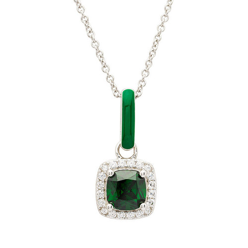 Sterling Silver Green CZ with Green Enamel Necklace