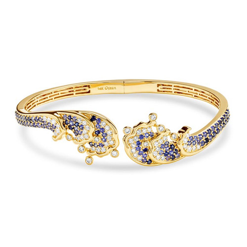 14kt Gold Lab Sapphire and Diamond Wave Bracelet