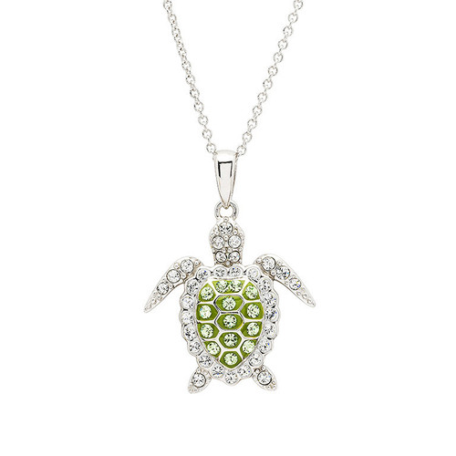 Sterling Silver Peridot Green Crystal Turtle Necklace