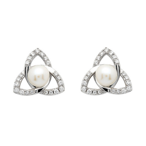 Sterling Silver Trinity Knot Pearl Stud Earrings