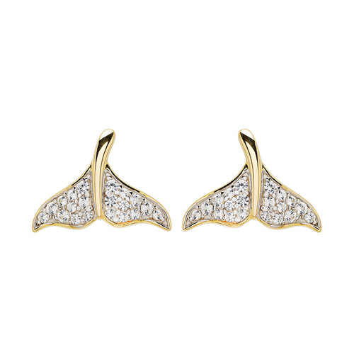 14kt Gold Vermeil white Sapphire whale tail Earrings