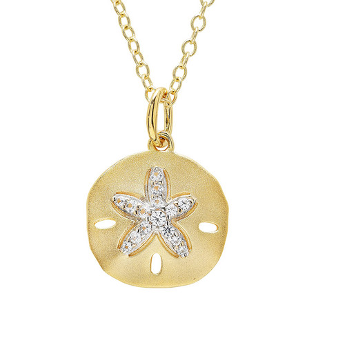 14kt Gold Vermeil white Sapphire sand dollar Necklace