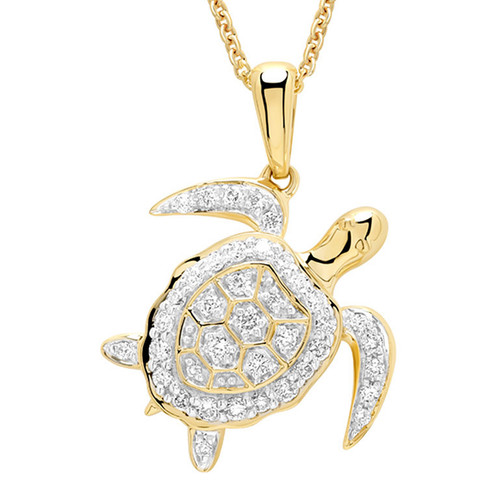 14kt Gold Lab-Grown Diamonds Sea Turtle Necklace
